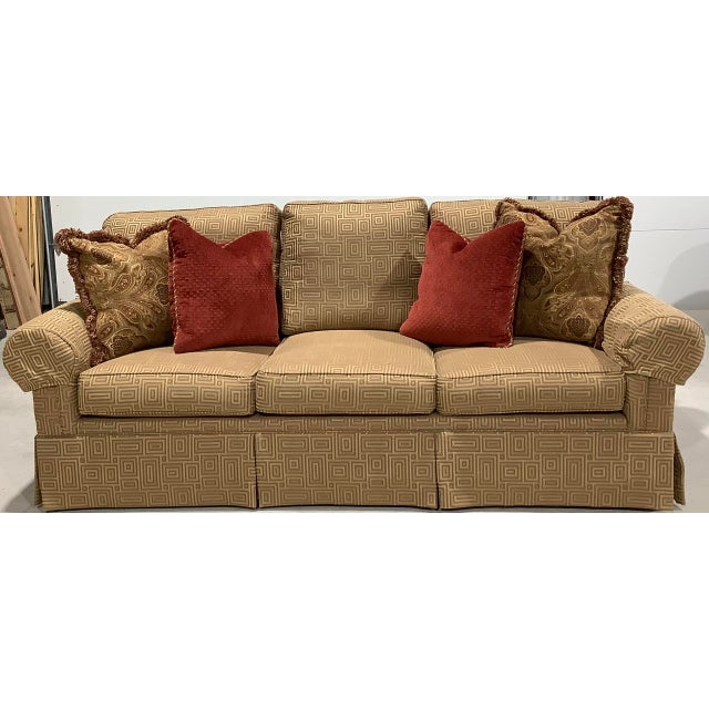 Henredon Upholstery Collection Greek Key Pattern 3 Seat Sofa With 4