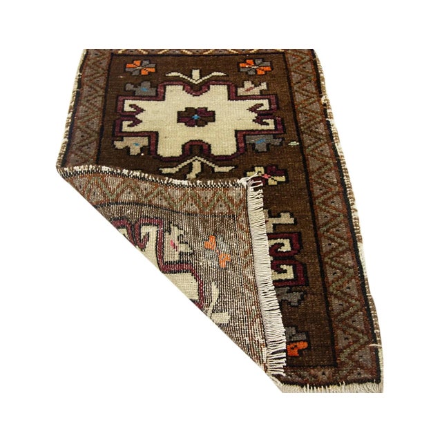 Mid-Century Modern Brown Vintage Mini Rug For Sale - Image 3 of 4