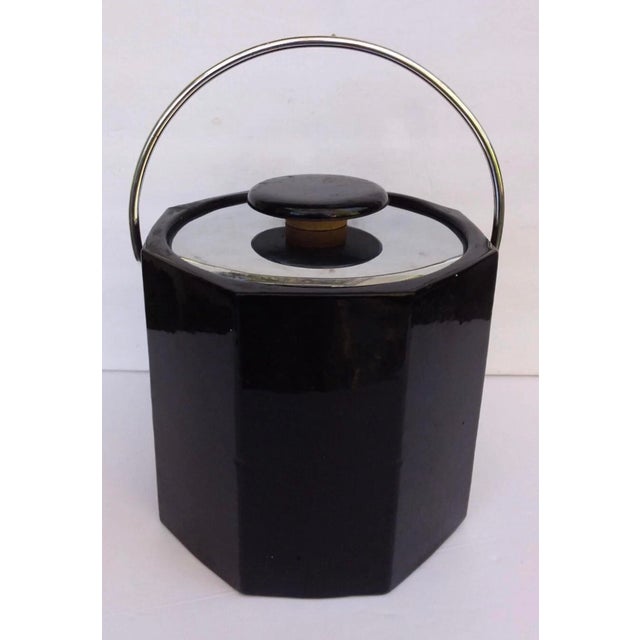 Georges Briard Vintage Octagonal Ice Bucket Covered With Black Vegan Leather For Sale - Image 4 of 4