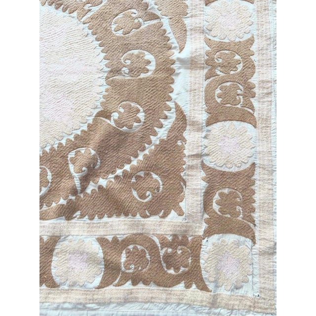 Mid-Century Modern Boho Embroidered Terracotta Suzani Embroidery Wall Decor - 4'2'' X 4'9'' For Sale - Image 3 of 9