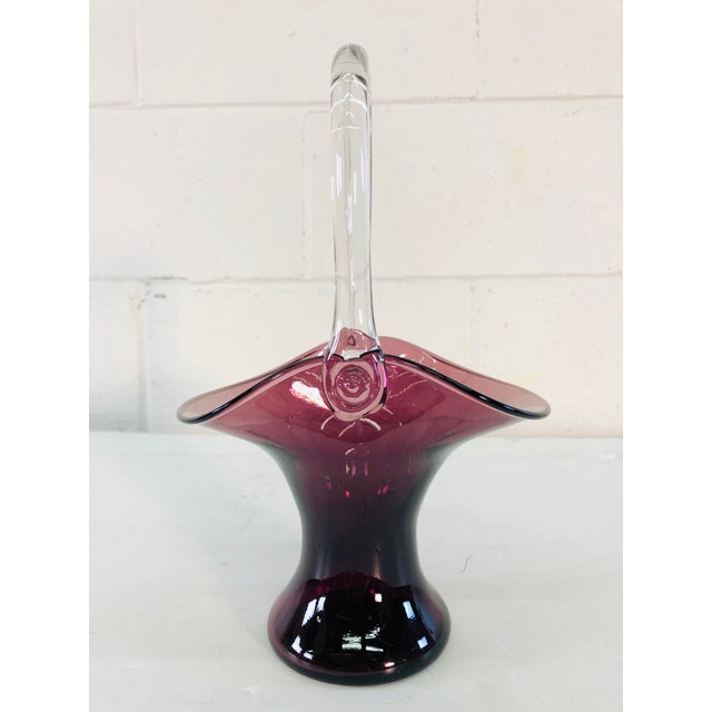 Mid-Century Modern Vintage Amethyst Glass Handled Basket For Sale - Image 3 of 6