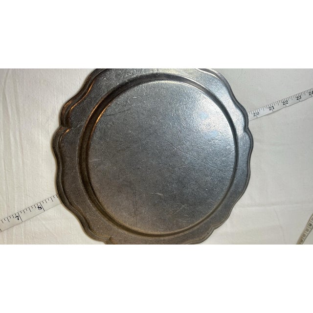Silver Vintage Pewter Like Charger Plate Set Scalloped Edge Pub Restaurant Ware For Sale - Image 8 of 8