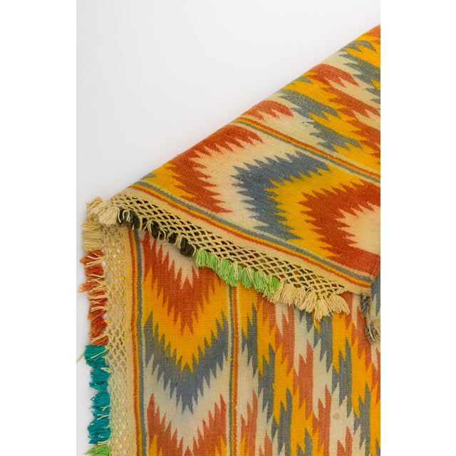 Tribal Tribal Blue and Yellow Chevron Pattern Rajasthani Indian Dhurrie Rug For Sale - Image 3 of 6