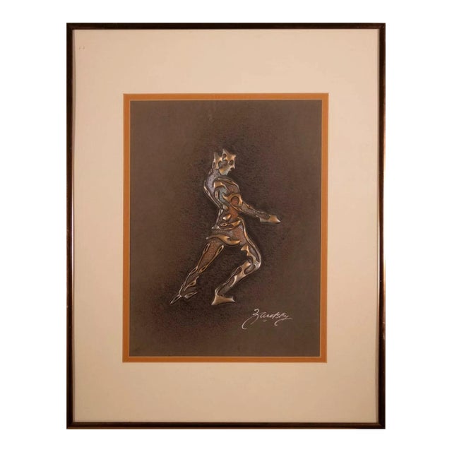 Joel Zaretsky Signed Contemporary Modernist Figurative Mixed Media Metallic Art For Sale