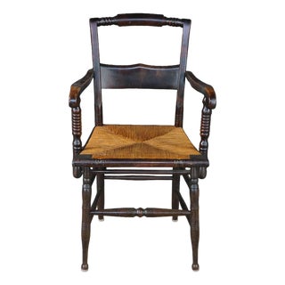 Antique 19th Century Early American Hitchcock Style Mahogany Caned Arm Chair For Sale