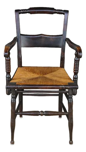Antique 19th Century Early American Hitchcock Style Mahogany Caned Arm Chair