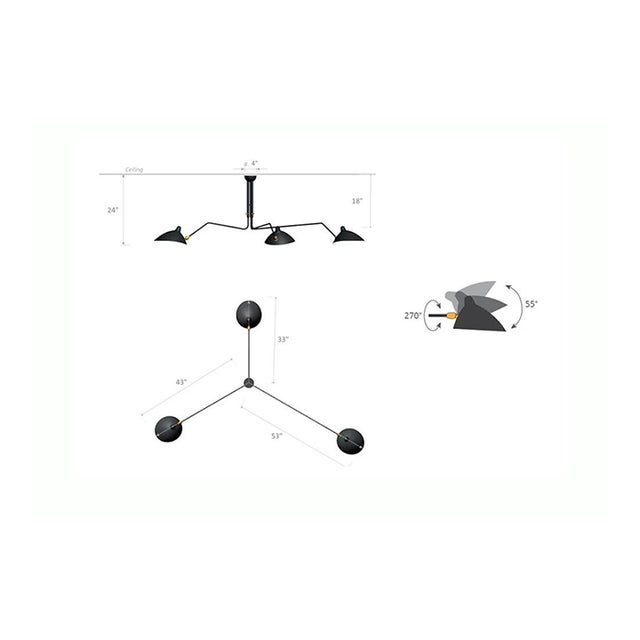 Serge Mouille 3-Arm Rotating Ceiling Fixture For Sale