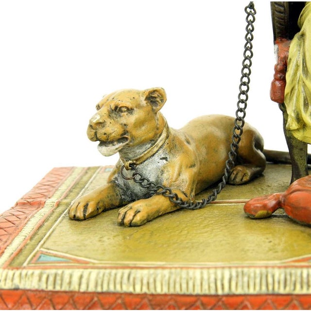 Orientalist Polychrome Bronze Pharaoh Sculpture with Lionesses For Sale - Image 11 of 13