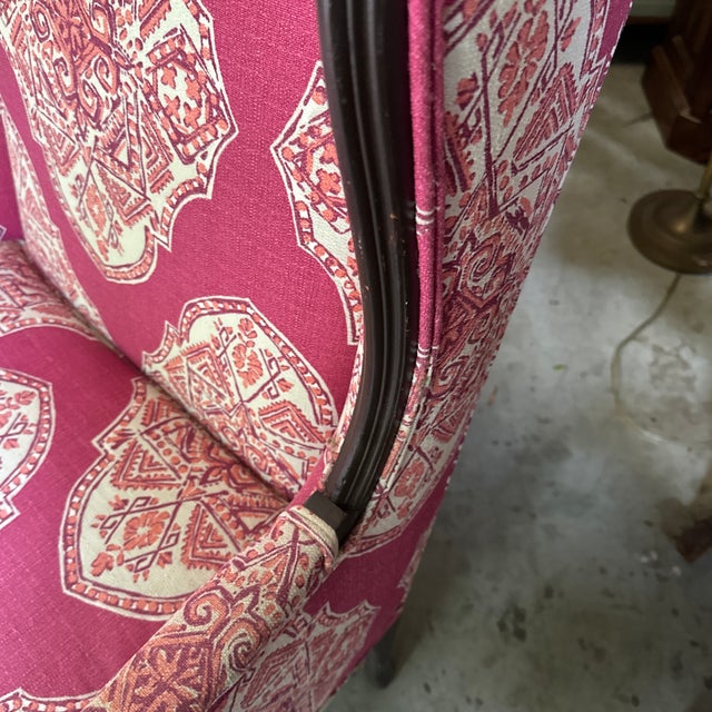 1970s Pink Cushioned Chair With Wooden Accents For Sale - Image 9 of 11