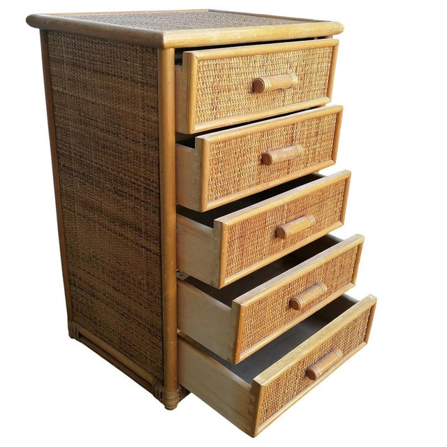 Bamboo and Woven Rattan Five-Drawer Chest, 1970s For Sale - Image 6 of 8