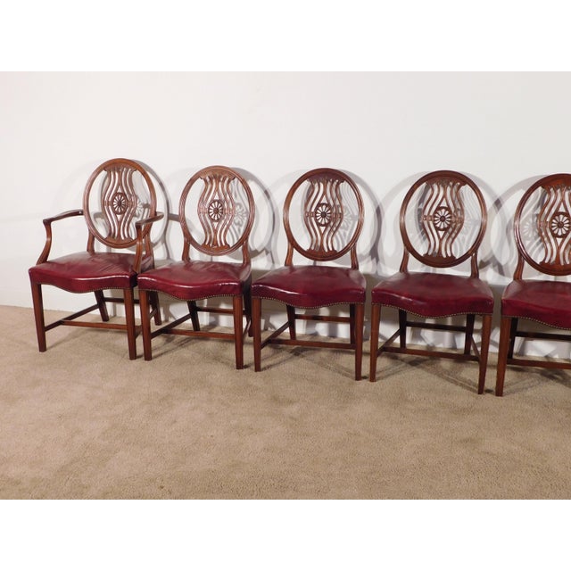 Antique 1930s/40s Set 8 Batesville Mahogany Pinwheel Shield Back Dining Chairs Only For Sale - Image 11 of 12