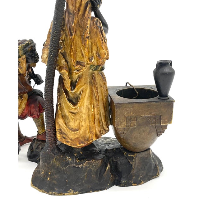 Austrian Cold Painted Bronze Bedouin Maiden & Attendant at Well, Franz Bergman For Sale - Image 4 of 12