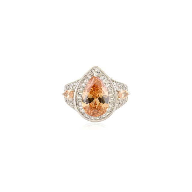 Art Deco Modernist 12x8 Mm Pear Cut Zircon Cocktail Ring by Carat&her- Size 7 For Sale - Image 3 of 11