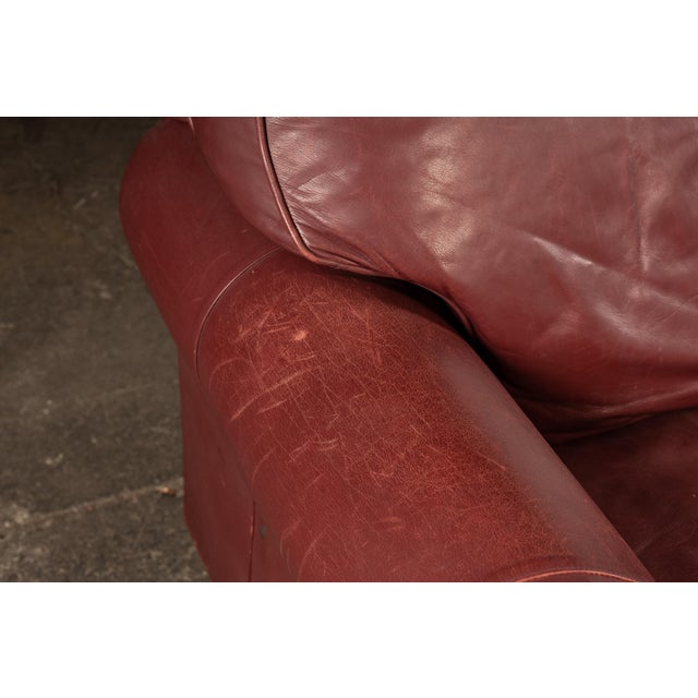 Late 20th Century Red Leather Armchair With Ottoman For Sale - Image 13 of 18