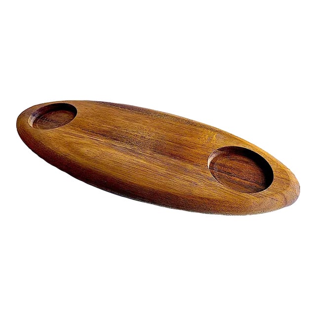 Vintage Teak Wood Surfboard Shaped Charcuterie Board For Sale