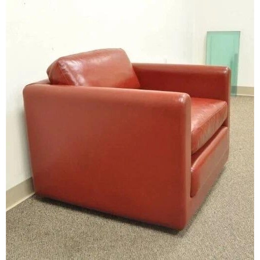Mid-Century Modern Vintage Mid Century Modern Red Leather Cube Club Lounge Chair on Rolling Casters For Sale - Image 3 of 10