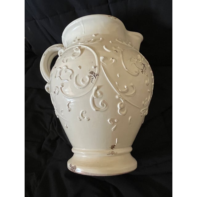 Vanilla 1990s Extra Large Arte Italica Cream Color Rustic Italian Pitcher For Sale - Image 8 of 9