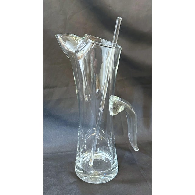 RARE FIND! Very unique and elegant glass martini pitcher with glass stirrer! This rare find is a vintage piece and stands...