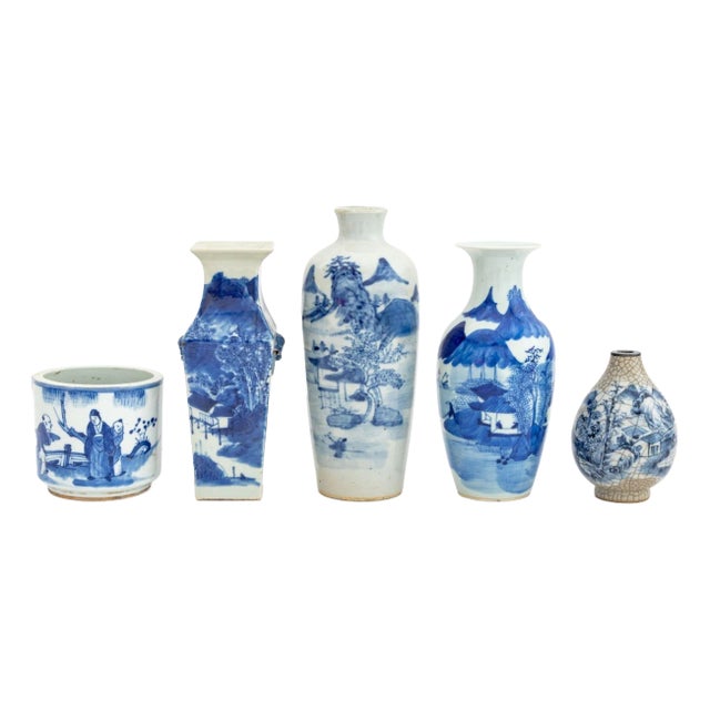 Chinese Blue and White Porcelain Vessels, 5 For Sale