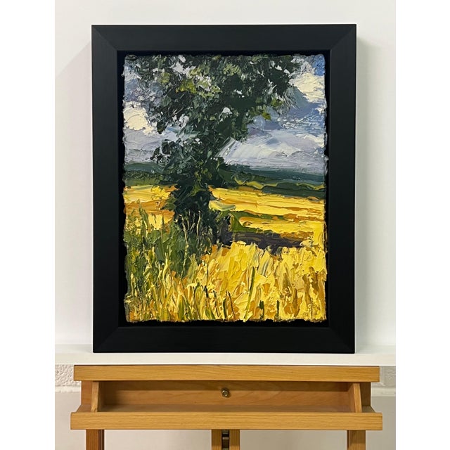 Impasto Oil Painting of Oak Tree in Yellow Corn Field in the English Countryside For Sale - Image 6 of 12