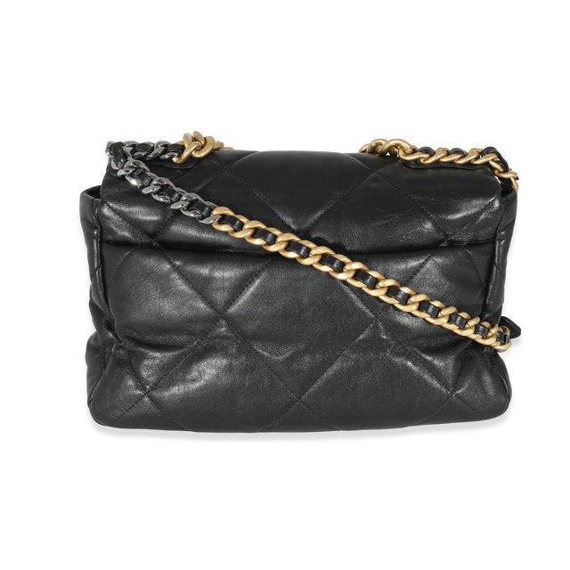 Traditional Black Shiny Lambskin Large Chanel 19 Flap Bag For Sale - Image 3 of 9