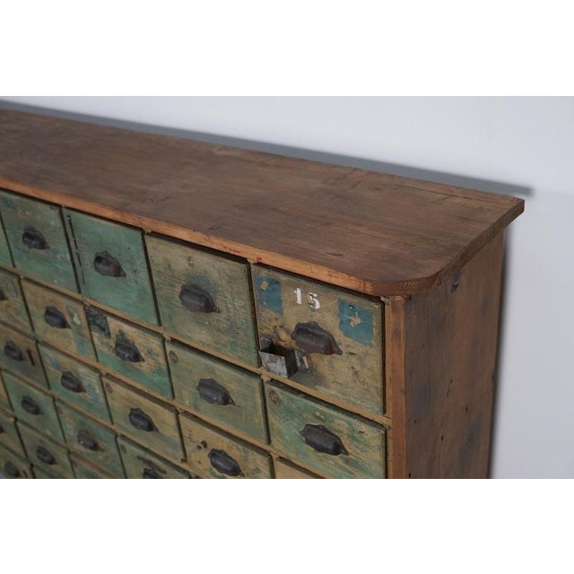 Large Industrial French Painted Pine Hardware Store Cabinet, 1950s For Sale - Image 4 of 18