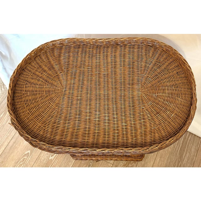 Brown Vintage 1970's Wicker Elephant Side Table With Removeable Tray Top For Sale - Image 8 of 15
