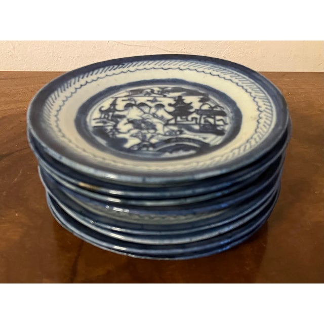 Antique 19th Century Chinese Export Blue & White Canton Porcelain Plates for Cake or Salad - a Set of 8 For Sale In New York - Image 6 of 10