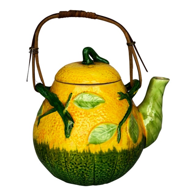 Decorative Ceramic Melon Fruit Teapot With Bamboo Handle For Sale
