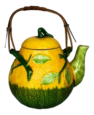 Decorative Ceramic Melon Fruit Teapot With Bamboo Handle