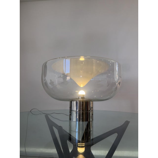Silver Vintage Glass and Chromed Metal Table Lamp from Leucos, 1970s For Sale - Image 8 of 11