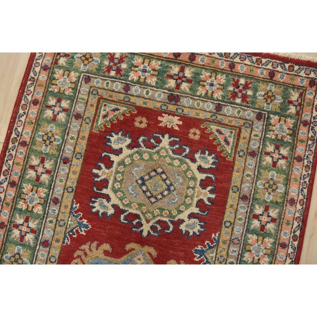Kazak Runner 2’8” X 6’6” Red Wool Tribal Hand-Knotted Oriental Rug For Sale In Philadelphia - Image 6 of 12