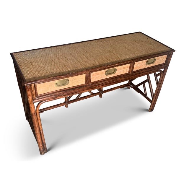 Mid-Century Modern Rattan Side Table with Glazed Top, 1950s For Sale - Image 9 of 10