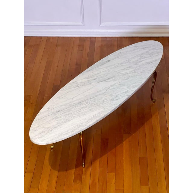 Mid 20th Century Italian Brass and Marble Oval Coffee Table For Sale - Image 4 of 11