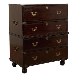 Antique English British Colonial Campaign Chest With Pullout Desk For Sale
