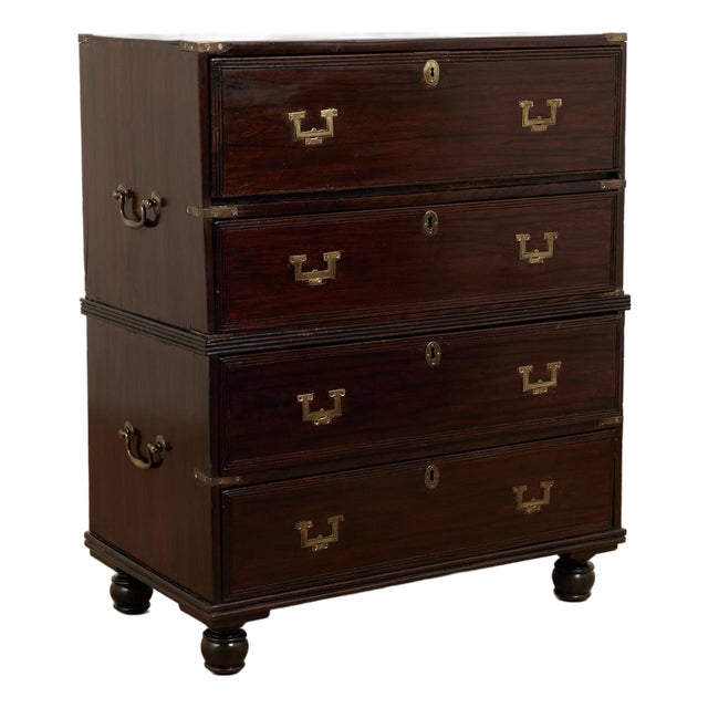 Antique English British Colonial Campaign Chest With Pullout Desk For Sale