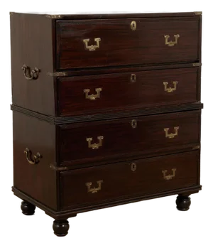 Antique English British Colonial Campaign Chest With Pullout Desk