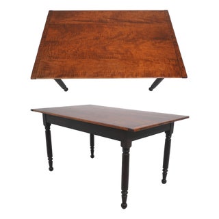 Vintage Tiger Maple Farmhouse Style Dining Table For Sale