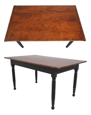 Vintage Tiger Maple Farmhouse Style Dining Table