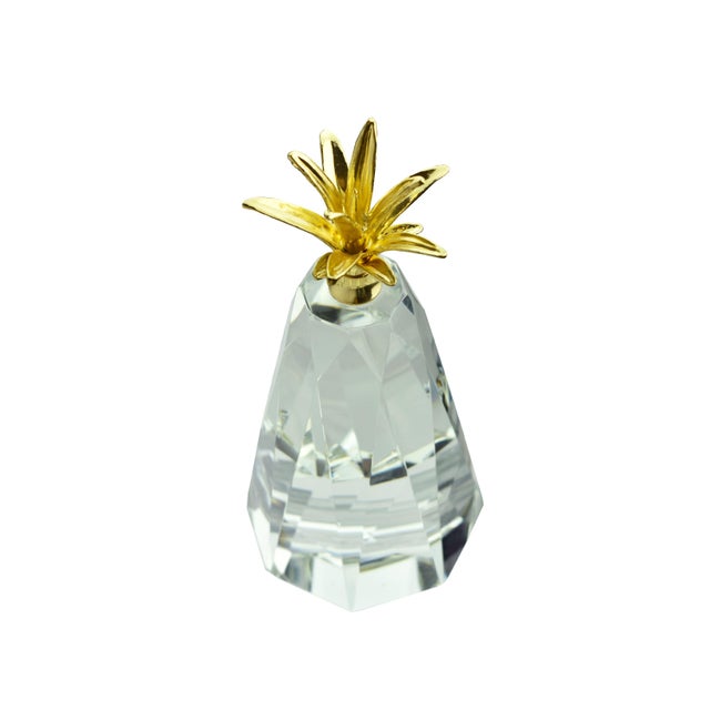 Late 20th Century Tall Crystal Pineapple With Gold Crown of Leaves For Sale - Image 4 of 6