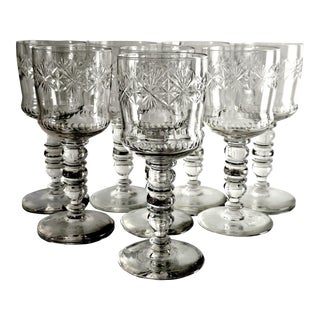 Bryce Diamond Wreath Cut Crystal Wine Goblets Set of 8 For Sale