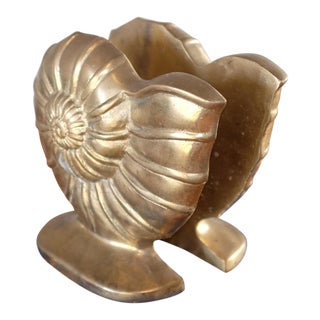 Vintage Mid Century Brass Shell Bookends For Sale