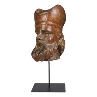 Polychrome Carved Bishop Bust, Continental Ecclesiastical Fragment, 1790, Limewood For Sale