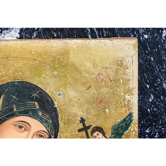 1960s Stunning Large Icon of Our Lady of Perpetual Help Catholic Christianity Painting of Virgin Mary and Baby Jesus For Sale - Image 13 of 15