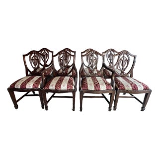 Set of 8 Late 20th Century Carved Mahogany Hepplewhite Chairs in Need of Restoration For Sale