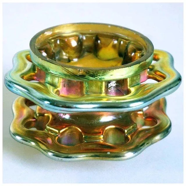 Art Nouveau American Steuben Glass Iridescent Gold Aurene Flower Frog For Sale - Image 3 of 8