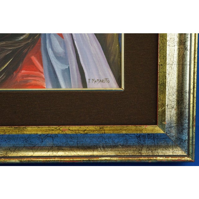 Francesco Massarutto, Little Girl Made Up by Pierrot and a Faun, 20th Century, Oil Painting on Canvas, Framed For Sale - Image 10 of 15