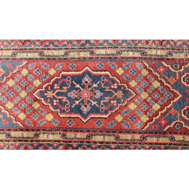 Antique Khotan Runner in Deep Indigo, Rust Red, and Soft Yellow Tones For Sale - Image 12 of 14