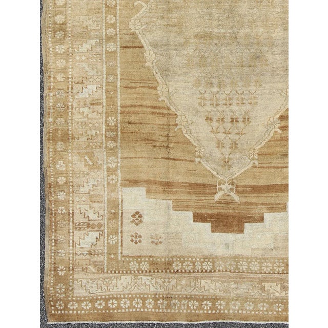 Turkish Midcentury Vintage Turkish Rug With Central Medallion in Brown and Ivory For Sale - Image 3 of 9