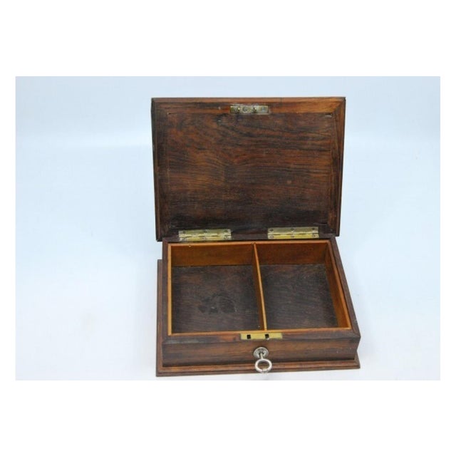 Wooden Jewelry Box with Silver Applications and Key For Sale - Image 5 of 7